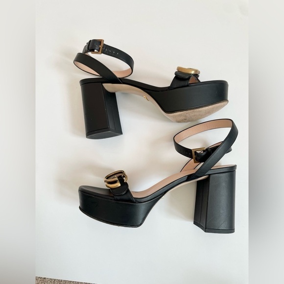 Gucci Marmont GG Platform Sandals EU 37 US 7 Black Leather Block High Heel - Picture 7 of 14